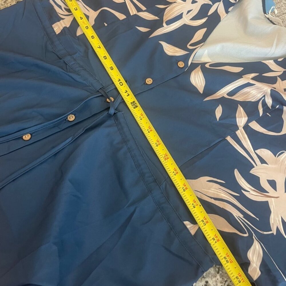 CUPSHE DRESS OVERSIZED SZ M  FLARED SLEEVES NAVY BLUE TAN BEACHY CHIC SUMMER - Picture 8 of 16